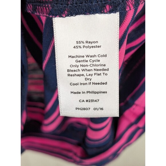 NWT Talbots Blouse Women's Petite Medium 3/4 sleeve Pink & Navy Striped Coastal - Picture 6 of 8